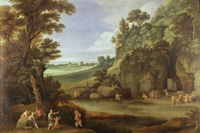 Arcadian landscape with satyrs and nymphs by Paul Bril